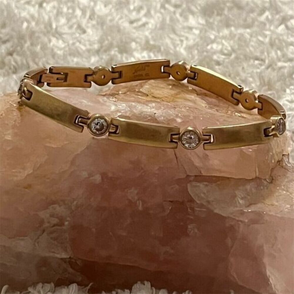 Speidel Vintage Goldtone Chain Bracelet Cubic Zirconia Accents Fashion Jewelry